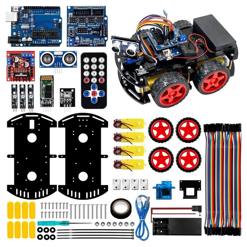 Arduino Uno Starter Kit - طقم سيارة روبوتية ذكية WOWFU-4WD لأردوينو